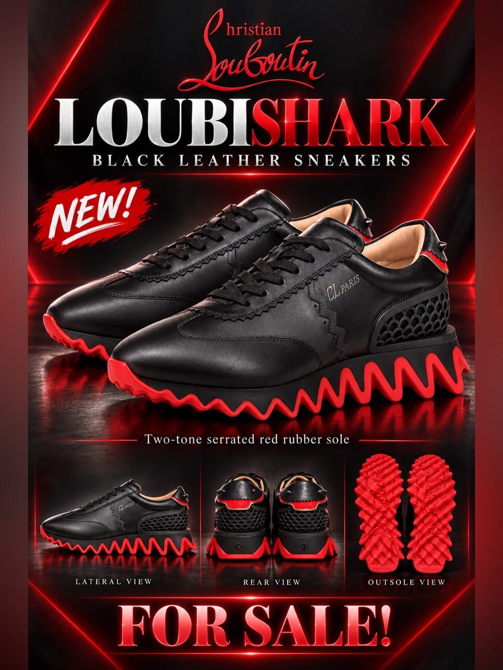 Christian Louboutin Loubishark Sneakers in Black Leather๐ฅNew! Size: 12